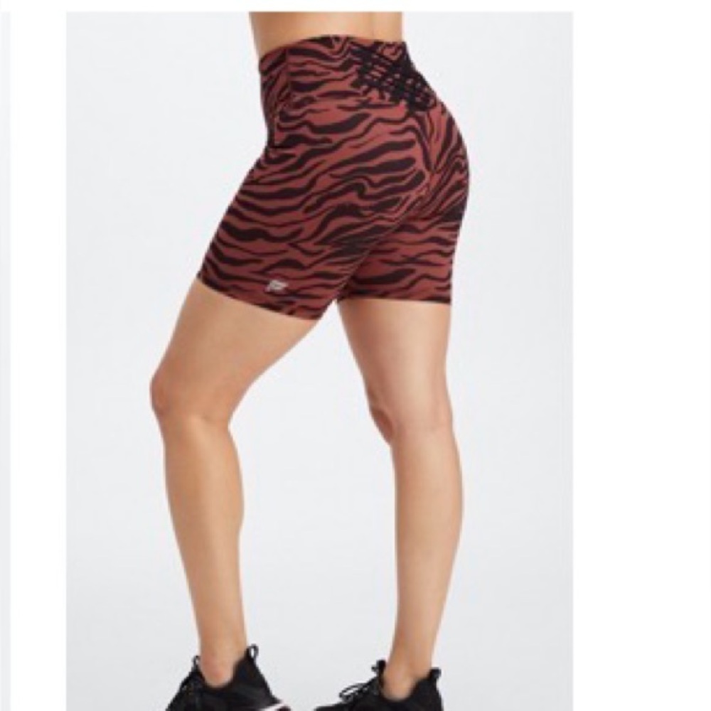 Fabletics Black and Brown Zebra Print Bike Shorts